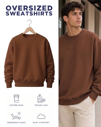 Image of Nobero Oversized Sweatshirts for Man Stylish Crew Neck | 280 GSM Rich Cotton Fleece Solid Oversized Fit Full Sleeve Sweatshirt for Men | Stylish Casual Wear Winter Sweatshirt for Men