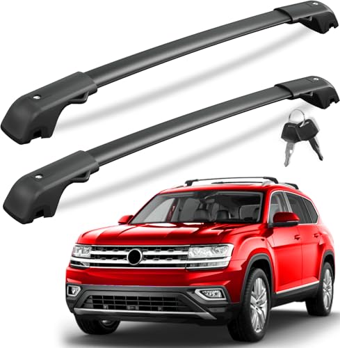KINGGERI 220lb Lockble Roof Rack Cross Bars Compatible with Volkswagen VW Atlas 2017-2025 with Raised Side Rails(Not For Atlas Cross Sport), Heavy Duty Anti-Theft Aluminum Roof Rails Crossbars Rooftop