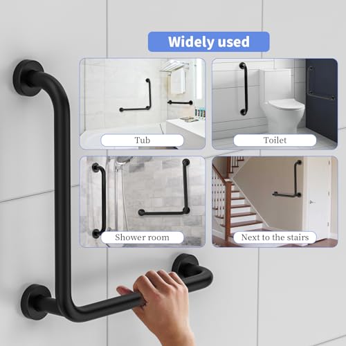 L-Shaped Shower Grab Bar 16x16 Inch, Munzong Bathroom Balance Bar Black by Munzong - Image 4