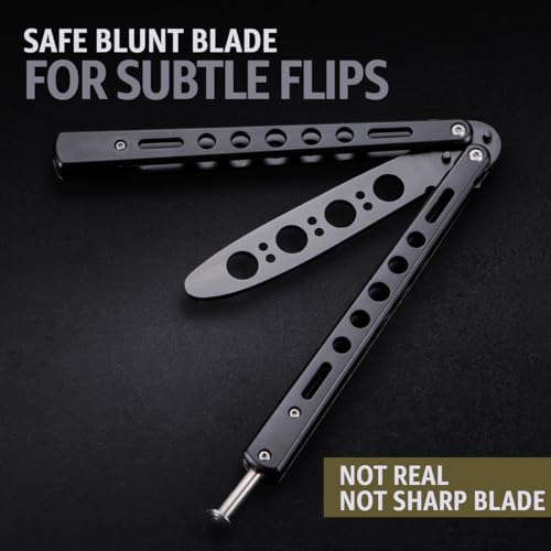 Butterfly Knife - Balisong Trainer - Black Practice Butterfly Trainer with Sure Spring Latch - Balisong Knives NOT Real NOT Sharp Blade - Full Stainless Steel Fake Dull Trick CSGO Fidget Toy K10 B