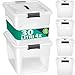BAKAJI Set 4 Contenitori con Coperchio per Vesiti in Plastica, Portaoggetti Impilabile per Stoccaggio Vestiti, Scatole per armadio, Giocattoli, Libri, Salvaspazio (4 x 30 Lt Alto)