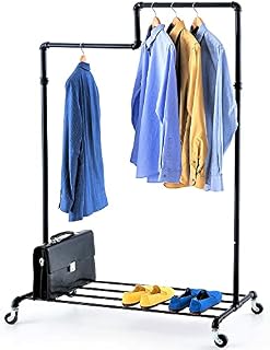 Tatkraft Tube Modern Clothes Rail Stable in Industrial Design, Holds up to 100kg, Heavy Duty Coat Rack on Wheels, 2 Levels Garment Rail with Shoe Rack, Black