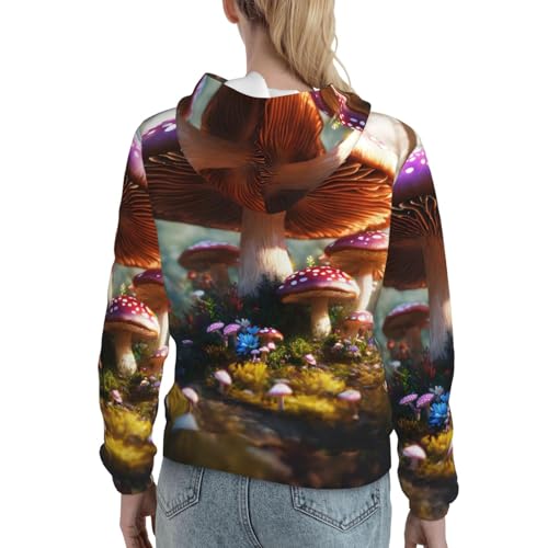 Sweat à capuche femme imprimé champignon pull ajusté avec poche - 4
