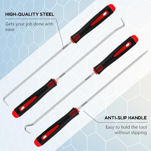 Image of WILLBOND 4 Pcs Pick and Hook Tools, Automotive,9.45 Inches,Red