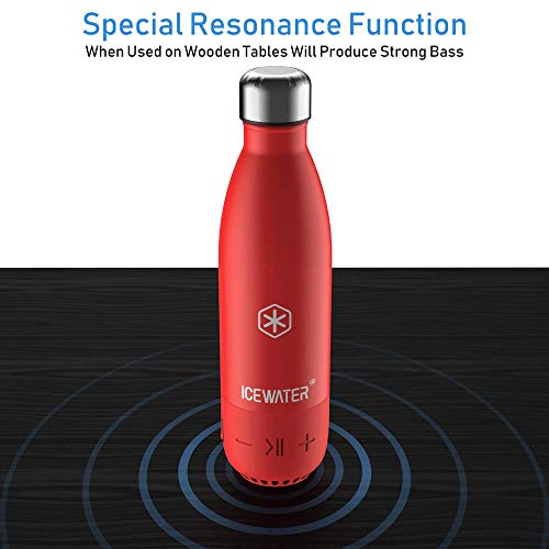 ICEWATER 3-in-1 Smart Stainless Steel Water Bottle(Glows to Remind You to Stay Hydrated)+Bluetooth Speaker,17 OZ,Stay Hydrated ,Enjoy Music(Red-Red)