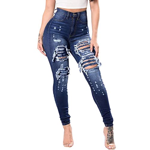 TIMEMEANS – Jeans sexys de mujer ajustados, lavados y desgastados, con agujeros rasgados, Suave, S