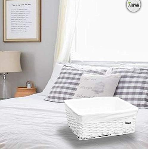 Arpan Large White Wicker Storage Basket with Removable Lining - Special Xmas Gift Hamper
