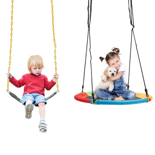 Maxmass Kids Swing Set, Metal Swing Frame with Nest & Belt Swing, Outdoor Kids Swings Playset for Garden Playground (Only 2 Swings)