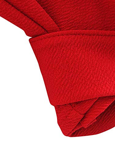 Sweatyrocks Women's Long Sleeve V Neck Tie Knot Bandage Wrap Blouse Crop Top Red M #TOP4