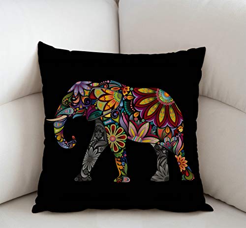 Swono Mandala Floral Elephant Cotton Linen Throw Pillow Case Cushion Cover Home Office Decorative For Sofa Living Room Square 18 X 18 Inches #TOP1