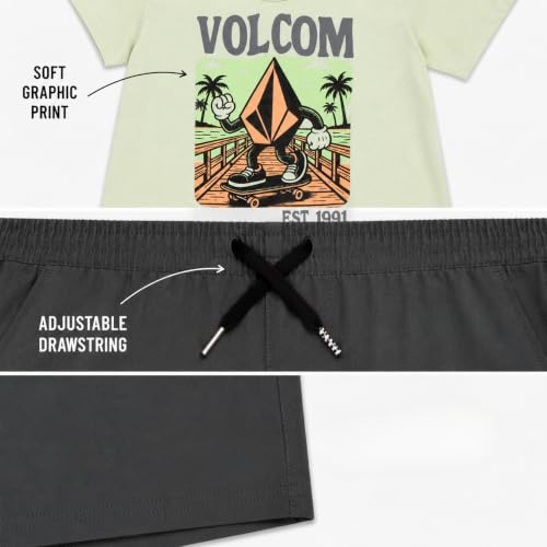 Image of Volcom Toddler Baby Boy Shorts Set - 2 Piece Short Sleeve Graphic Tees and Tech Stretch Shorts for Boys Infant Summer Clothes