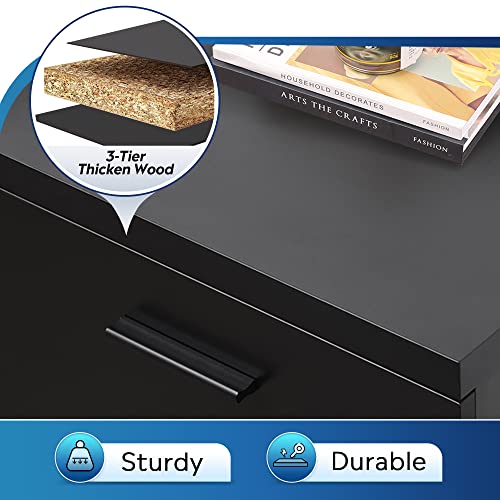Devaise 2 Drawer Wood File Cabinet, Mobile Lateral Filing Cabinet With Storage, Letter Legal Size, Black #TOP5