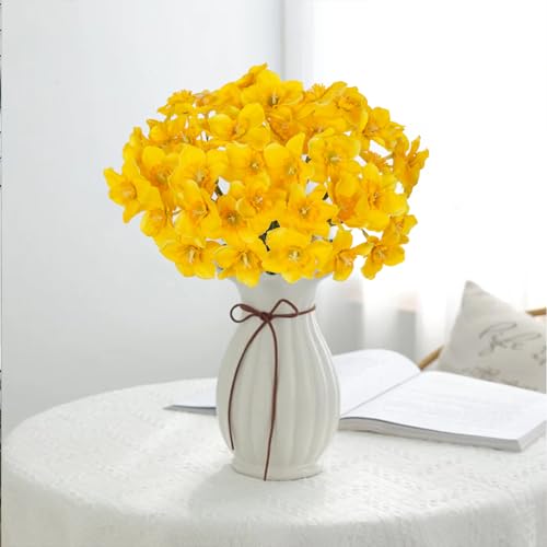 Briful SSF_163 12 Stems Daffodils Artificial Flowers 2 Bunches Real Touch Fake Narcissus Flower 9In Silk Spring Fake Flowers Wedding Floral Decor Bouquet thumb #2