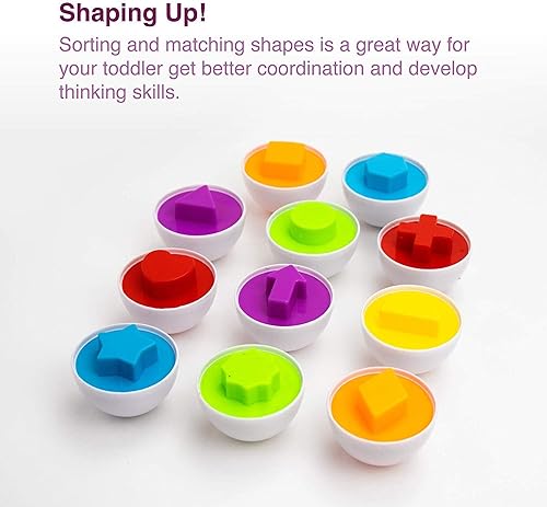 VUIYA Toddler Toys - Color Matching Egg Set - Educational Color, Shapes and Sorting Recognition Skills - Puzzle for Kid Baby Boy Girl, Easter Basket Gift (6 Eggs) - Thumbnail 4