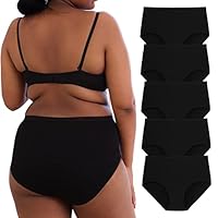 INNERSY Womens Underwear High Waist Knickers Big Cotton Pants Ladies Briefs Black Panties 5 Pack (22-24, Plain Black)