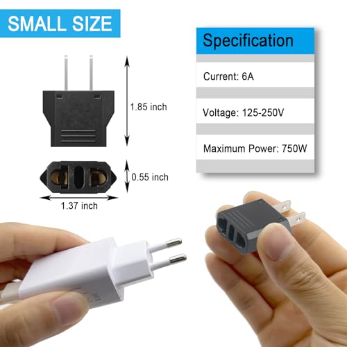 European to US Travel Plug Adapter- 6 Pack Europe to US Plug Adapter, European to American 220V to 110V Converter, Travel Adapter from European to American, Canada, Mexico (Black)