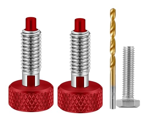 2Pcs Hand Retractable Spring Plunger with Knurled Handle, Stainless Steel Quick Release Pin M6 Lock Out with Drill Bit Hexagon Bolts for Rolling Toolbox Packout Tool Box Accessories (Red,2PCS)
