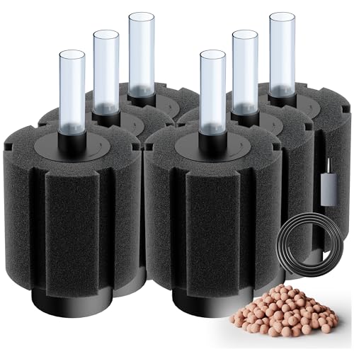 Image of 50-80 Gal Aquarium Sponge Filter with Ceramic Media and Bubble Diffuser Ultra Quiet Fish Tank Filters fit Breeding Fry Betta Shrimp Fish Tank (Medium(6 Pack) for 50-80 Gallon)