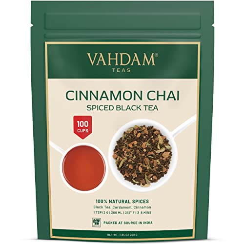 Vahdam, Cinnamon Masala Chai Tea (100 Cups) ​| 100% Natural Spices | Ancient Cinnamon Tea Recipe | Spiced Chai Tea Loose Leaf | Brew Hot Tea, Iced Tea Or Chai Latte | Black Tea | 7Oz #TOP18