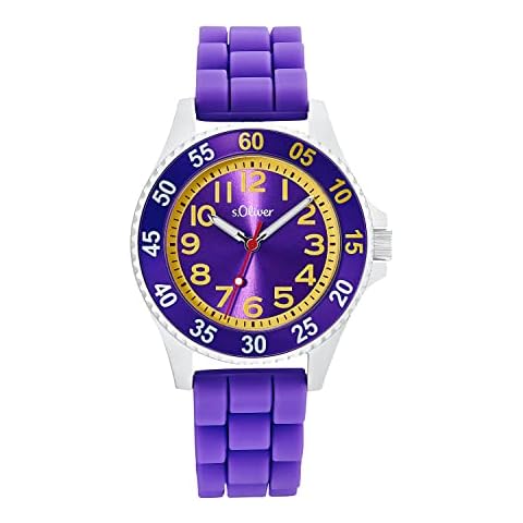 s.Oliver Armbanduhr Mädchen Kinder Quarzuhr Analog, mit Silikon Armband, Lila, 3 bar Wasserdicht, Kommt in Uhren Geschenk Box, 2033508 Cover