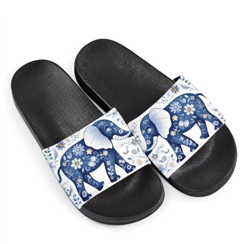 Elephant Print Women Slide Sandals Non Slip Summer House Slippers for Girls Slip-on Flip Flops Cusual Beach Sandal Athletic Sandals