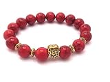  Pulsera de abalorio turquesa roja con perla dorada en forma de corazón.