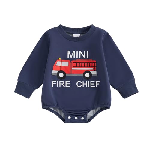Mini Fire Chief Baby Romper Infant Boy Long Sleeve Sweatshirt Rompers Firetruck Bodysuit Newborn Fall Winter Clothes