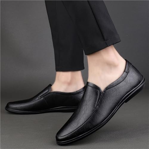 Mens Loafers Shoe Round Toe Solid Color Leather Comfortable Resistant Lightweight Outdoor Casual Slip On 5
