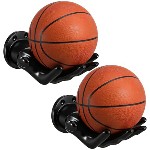 Xaajooio Basketball Holder Wall Mount, 2-Piece Set Hand Sculpture Ball Holder, Premium Rubberized Coating Display for Basketball, Football, Soccer, Volleyball Storage & Sports Room Decor (Black)