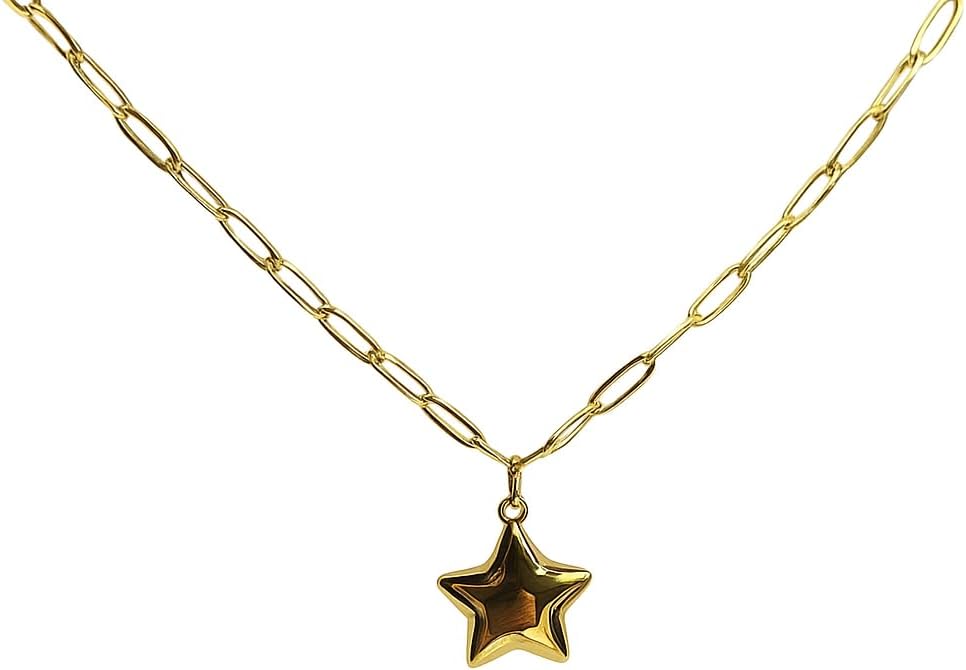Pierced Owl 18k Gold Plated Stainless Steel Star Chain Necklace