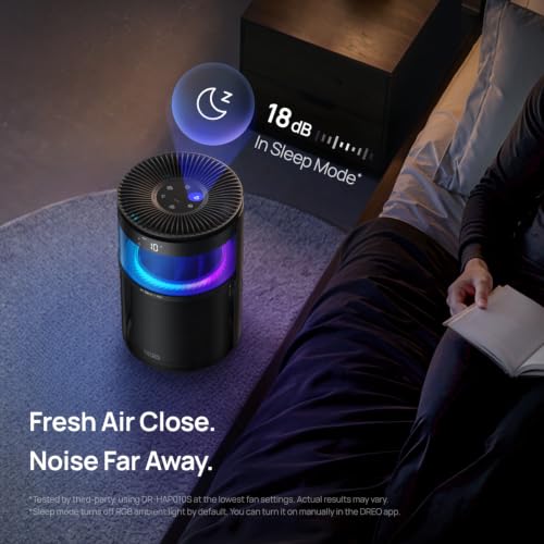Image of DREO Smart Air Purifier With RGBIC Light,Home Air Cleaner with Wi-Fi /Voice /Alexa, 4 Speeds & Auto /Turbo /HEPA Sleep Modes for Smoke, Dust, Pollen, Odor, PM2.5 Monitor, DREO 530S, DR-HAP010S Black