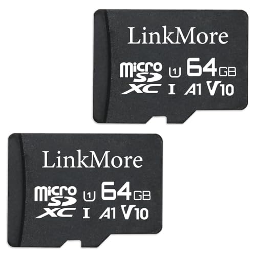 LinkMore Carte 64 Go (Lot de 2 Cartes) Micro SDHC V11, Compatible A1, UHS-I, U1, V10, Classe 10, Vitesse de Lecture jusqu'à 95 Mo/s, Adaptateur SD Inclus