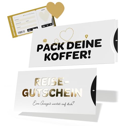 Creatastic Reisegutschein Geschenk Freund Freundin Reise Geschenk Rubbelkarten zum selber beschriften, Geburtstagskarte, Hülle, Karte mit Goldlack und Rubbelaufkleber