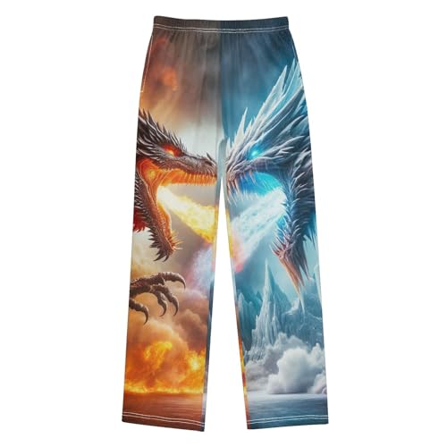 CHIFIGNO Boys Casual Pants Fire Dragon and Ice Dragon Pants for Boys with Pockets Pants for Boys 11-12