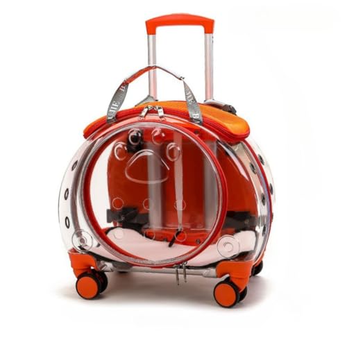 FILWYペットキャリーバッグ ペットバッグ 多機能 猫 小型犬 キャスター4輪 通気 伸縮ハンドル 携帯やすい 手提げ 通院 散歩 車載旅行 電車移動 アウトドア お出かけ便利 キャリーケース トランク (透明なオレンジ)