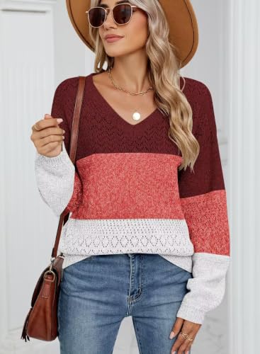 Image of JOCAFIYE Womens Sweaters Casual Long Sleeve V Neck Pullover Sweater Tops