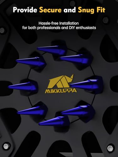 Image of MIKKUPPA M14x1.5 Wheel Spike Lug Nuts, 32 PCS Blue Spiked Lug Nuts 14mmx1.5 Solid 4.4 inch Tall Acorn Lug Nut with 1 Socket Key Replacement for Chevy Silverado 1500 2500 3500, F150 F250 F350