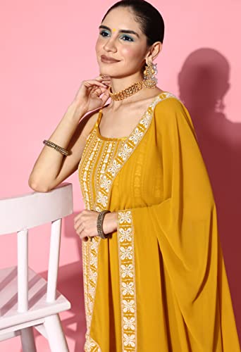 Image of LYMI LABEL Kurta Set For Women - Georgette Chikankari Sequence Straight Kurta With Bottom Set with Matching Dupatta for Ethnic, Fusion Wear
