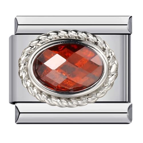 Mon & Sons January Red Garnet Birthday Birth Stone Month Charm Silver Italian Link Stainless Steel Bracelet Charm Compatible With 9mm Bracelet