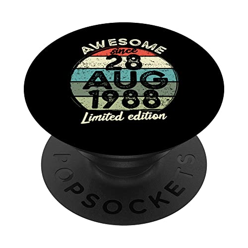 Camiseta de cumpleaños de 35 años, 28 de agosto de 1988, 35 cumpleaños PopSockets PopGrip Intercambiable