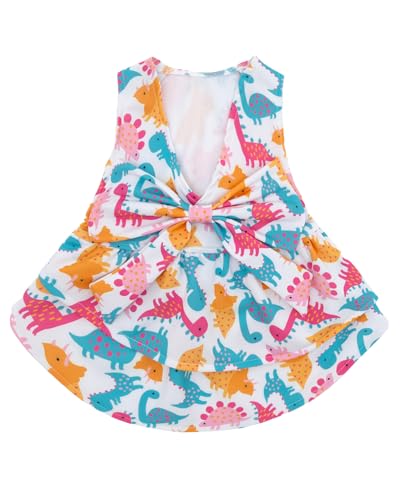 Image of CuteBone UPF50+ Dog Dresses for Small Dogs, Summer Sleeveless Deep V-Back Pet Dress with Big Bow, Breathable Swimwear Fabric, Cooling Stretchy Puppy Clothes for Outdoor Wedding Party Beach DV04L