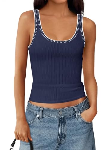 BTFBM Summer Tank Tops for Women 2026 Sleeveless Lightweight Ribbed Knit Shirts Casual Sweater Vest Cute Going Out Top(Navy Blue, Small) — view 5