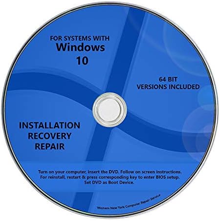 Windows 10 Pro & Home Install Reinstall Restore Upgrade Repair Recovery 64 bit x64 WNYPC (R) Full System Multipurpose Backup Utility Installation Repair CD Drive Disc DVD Disk