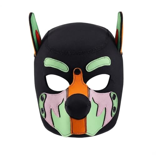 nurdewn XL Neoprene Puppy Hood Dog Mask Extra Large Pup Hood Mask Adult with Removable Muzzle (Green&Orange)