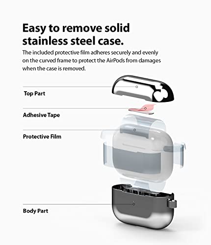 Ringke Stainless Steel Case Compatible With Airpods Pro, Premium Gloss Stainless Steel Cover With Inner Protective Film, Keychain Carabiner #TOP7