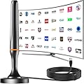 TV Antenna Indoor for Smart TV- Strong Magnetic Base and 360° Long Range Reception Support 4K 1080P &All TVs, 10ft Coax Cable for Local Channels