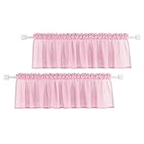 UPOPO Pink Valance 15 inches Long Sheer Curtain Valance Living Room Bedroom Kitchen Voile Transparent Light Filtering Valance Curtain Small Short Door Window Treatment 2 Panels Rod Pocket