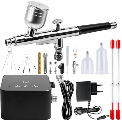 Kit aérographe avec compresseur, 25 psi, portable, aérographe double action + accessoires de nettoyage pour maquillage, nail art, décoration de gâteau,...
