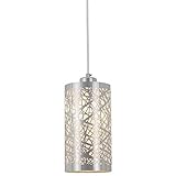 Popity home Modern Length Adjustable Hanging Dining Room Silver Linear Pendant Light, One-Light Stainless Steel Cylinder Shade Pendant Lighting Fixture with Chrome Finish