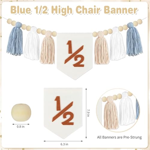 Image of 1 /2 Birthday Boy Half Birthday Decorations - Half Way to One Banner Cake Topper Tassel Wood Bead High Chair Banner Hat for Boys and Girls 6 Months Birthday Decorations Party Supplies